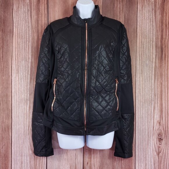 Victoria Secret Sport Womens Size Large Black Quilted Faux Leather Moto Jacket - Picture 1 of 16